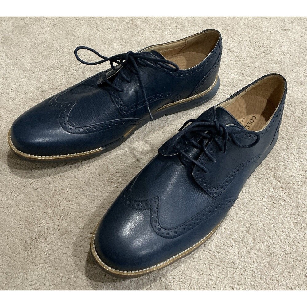 Men's Cole Hann Grand Wingtip Oxford Shoes Dark Blue Size 10M NWOT